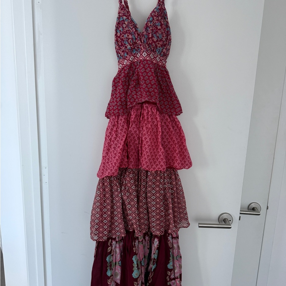 Zara Pink and Red Patterned Maxi Dress